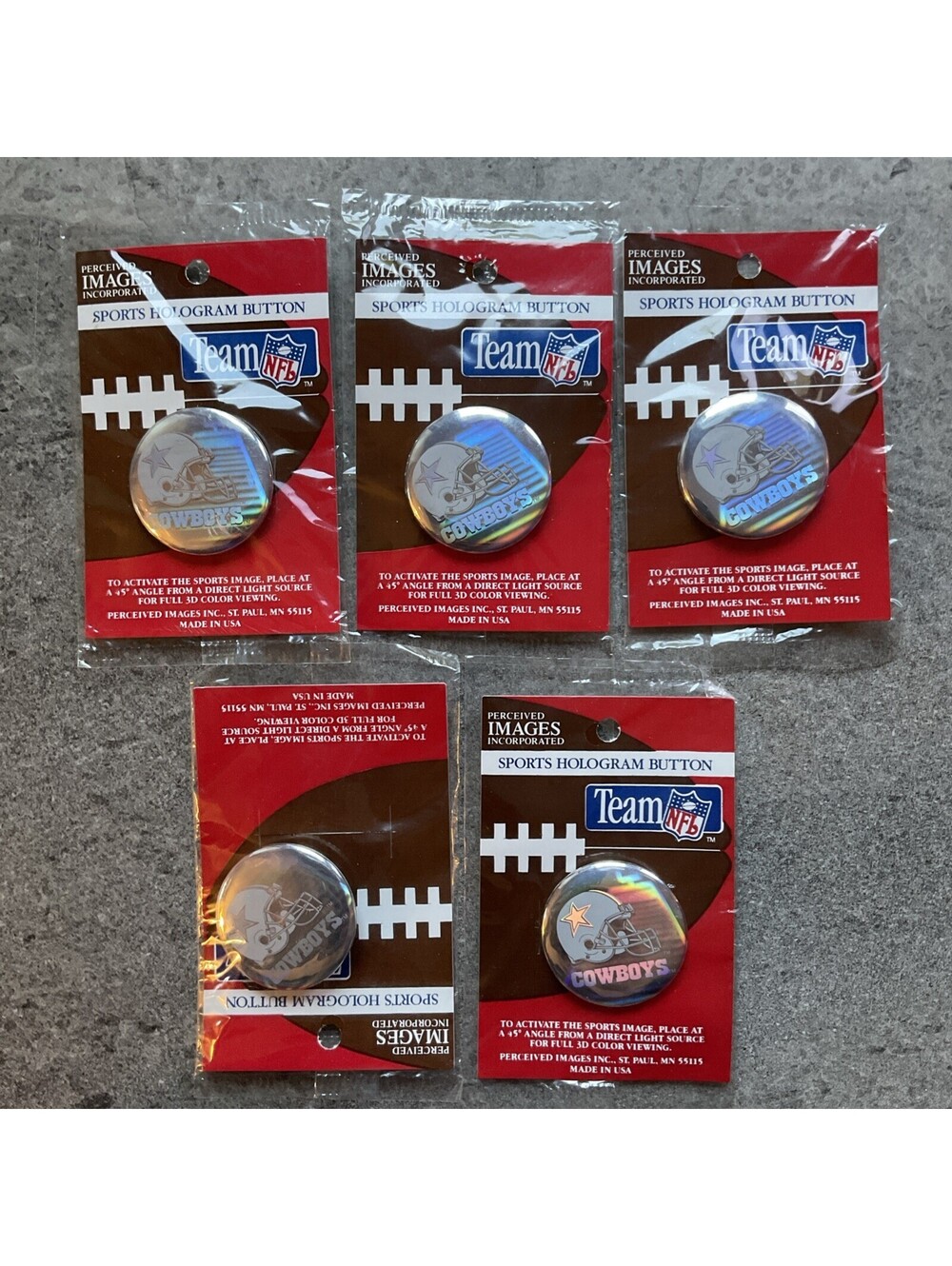 Vintage NFL Hologram Pins Dallas Cowboys 1” Lot Of Five NWT Lot 4